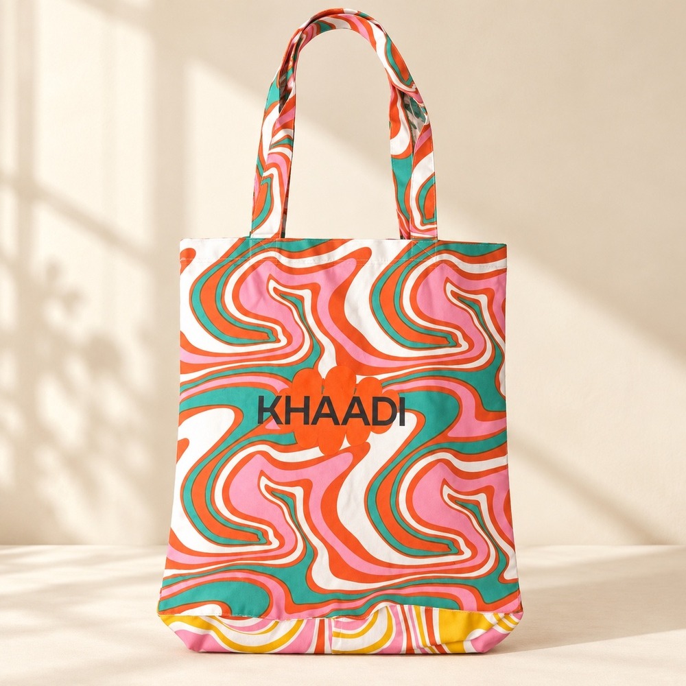 Khaadi Tote Bag Women OS Psychedelic Swirl Retro Canvas Shopper Reusable Hippie
